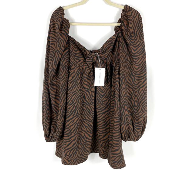 Lovers‎ & Friends Fai Mini Dress Babydoll Tiger Print Brown Black Long Sleeve - Picture 3 of 11